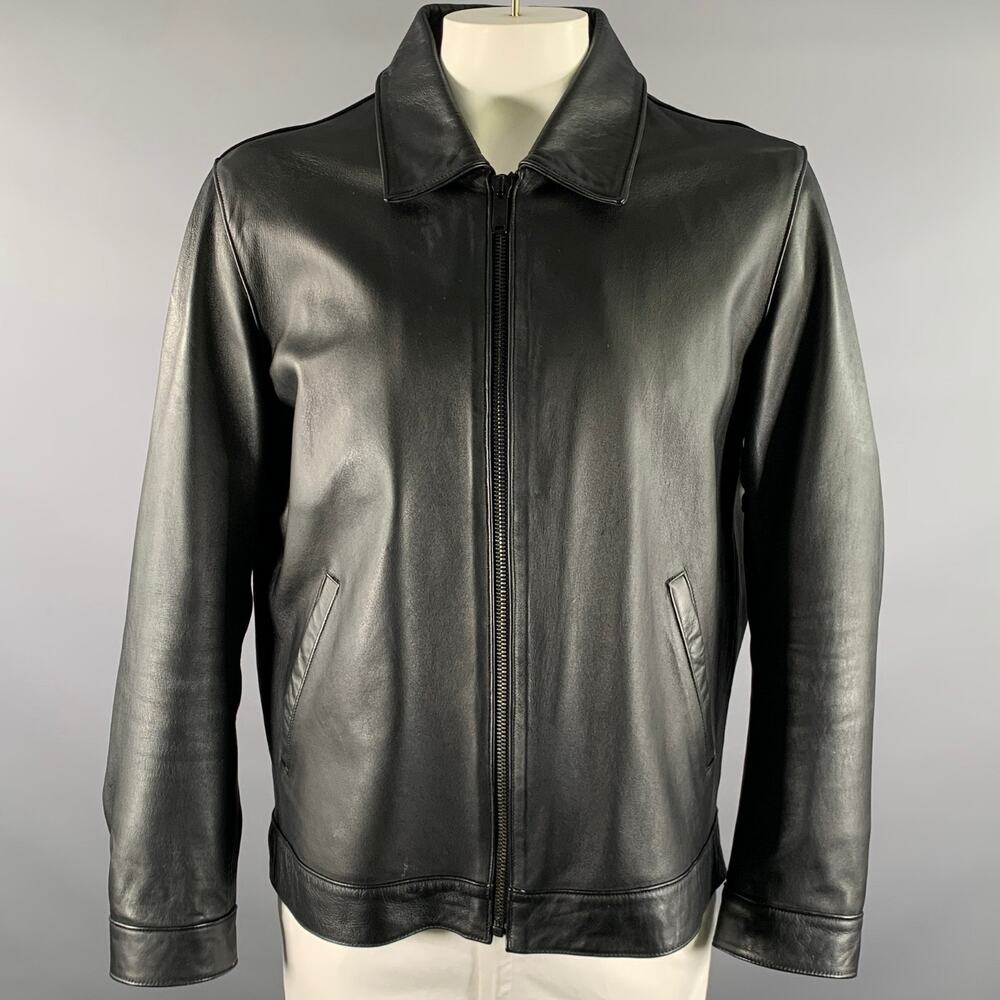 THURSDAY Chest Size XL Black Solid Lambskin Pointed Collar Jacket